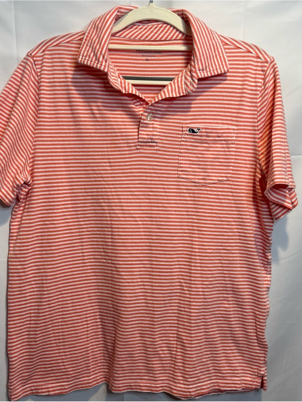 Vineyard Vines Boy’s Coral & White Stripe Pocket Polo